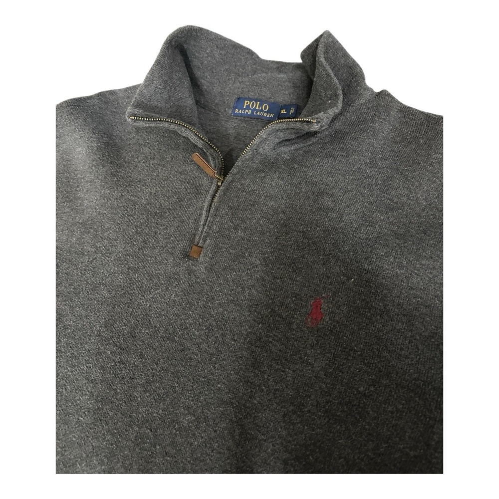 VTG Polo Ralph Lauren Dark Grey 1/4 Zip Pullover Sweater Mens XL 90s Blue Tag